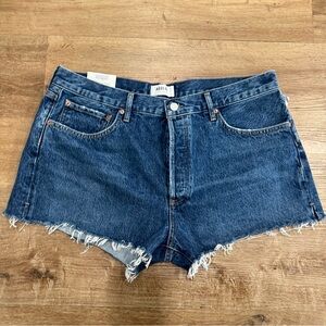 Agolde Parker Cut-Off Jean Shorts Dark Wash Caution Denim‎ Sz 32 Summer Festival